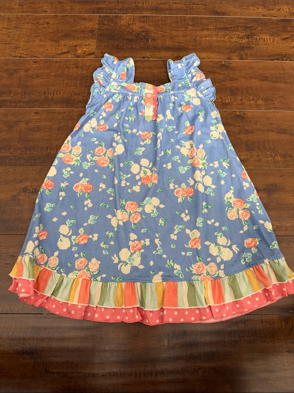 Matilda Jane Blue Floral Nightgown with Coral and Yellow Trim